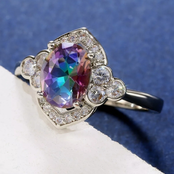 Beautiful Simulated Mystic Topaz Ring - Picture 2 of 6